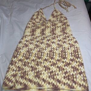 VTG 70s HAND CROCHET KNIT Hippie Boho Cottage Gypsy Festival dress Size S/M